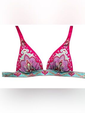 Victoria's Secret Pink Paisley Triangle Bikini Top with Aqua Accents